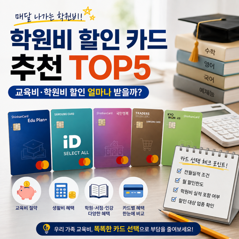 학원비 할인 카드 추천 TOP5, 교육비·학원비 할인 얼마나 받을까?