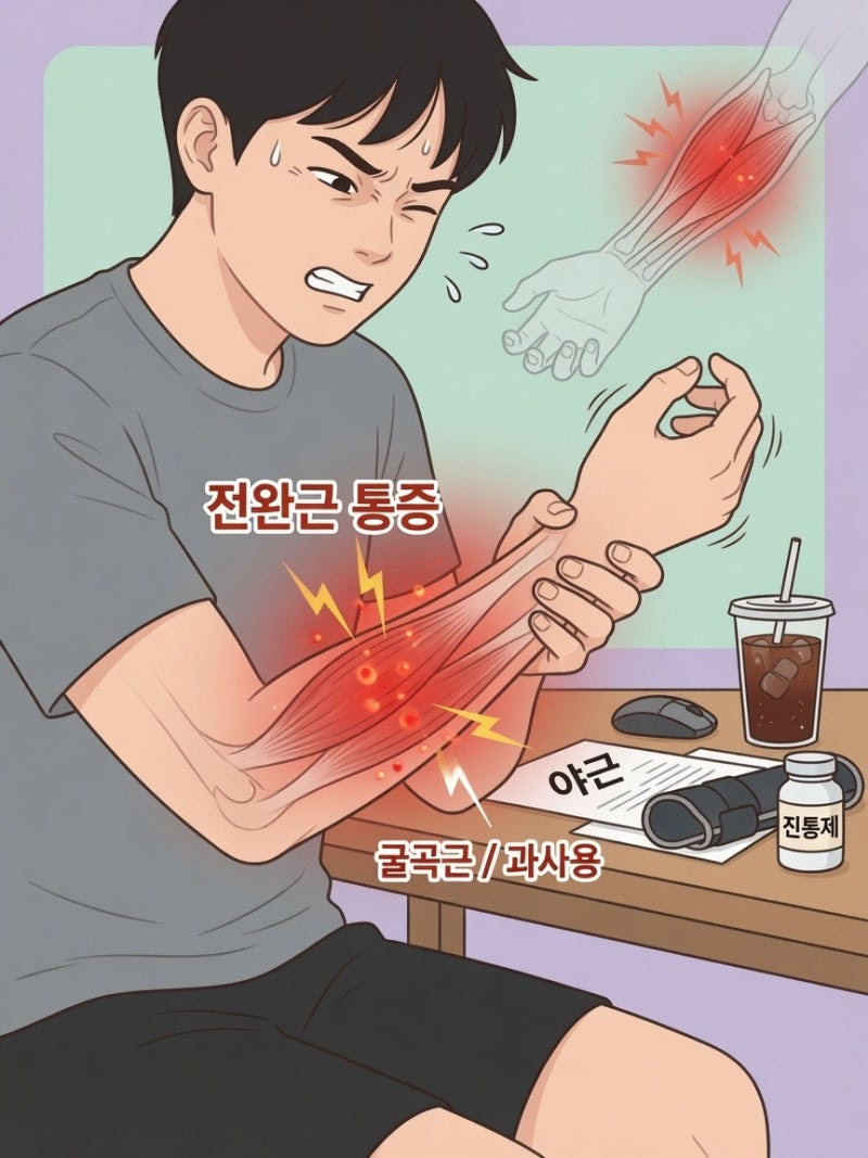 전완근 위치, 팔뚝이 뻐근하고 손가락까지 찌릿?