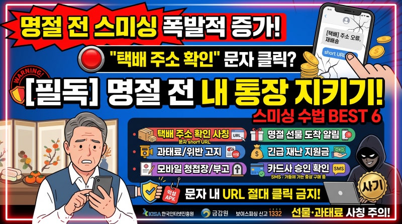 [명절전 스미싱 피해 폭발적 증가] "택배 주소 확인" 하라는 문자 누르셨나요? 나도 모르게 당....