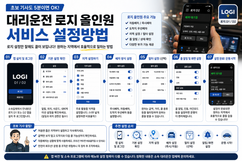 대리운전 로지 올인원 서비스 설정방법｜초보 기사도 쉽게 따라하기