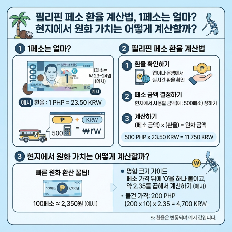 필리핀 페소 환율 계산법, 1페소는 얼마? 현지에서 원화 가치는 어떻게 계산할까?