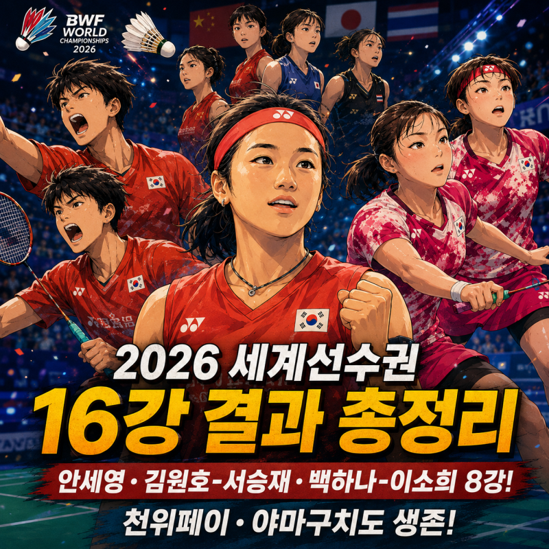 2026 세계배드민턴선수권 16강 결과 총정리｜안세영·김원호-서승재·백하나-이소희 8강, 천위....