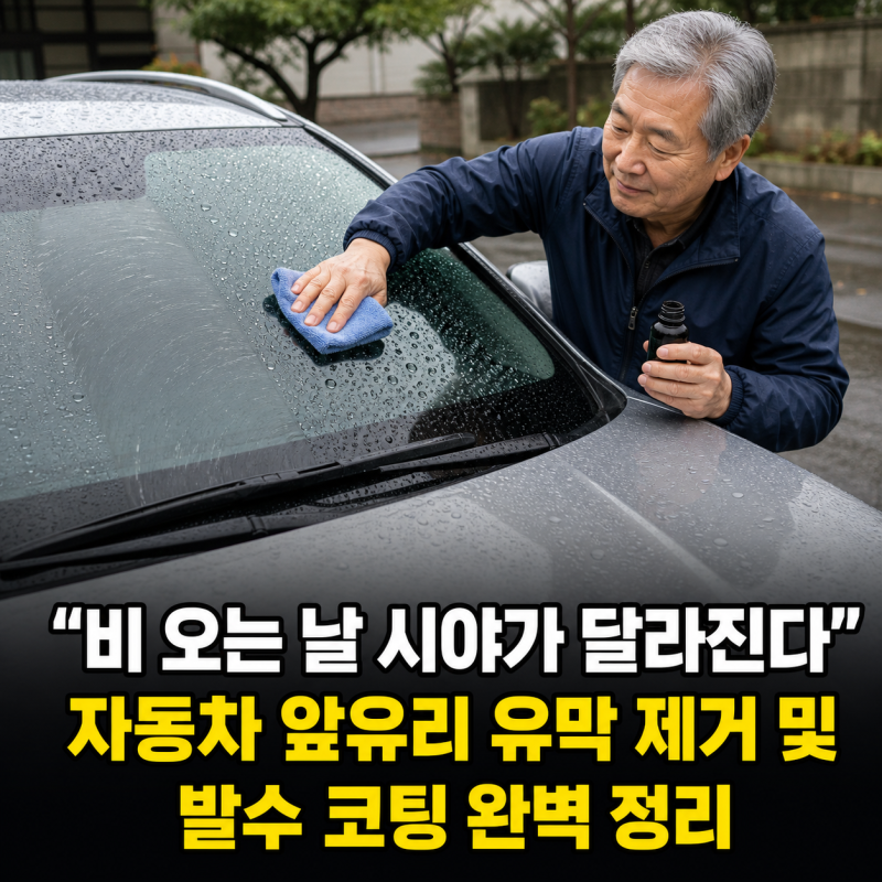 "비 오는 날 시야가 달라진다" 자동차 앞유리 유막 제거 및 발수 코팅 완벽 정리.
