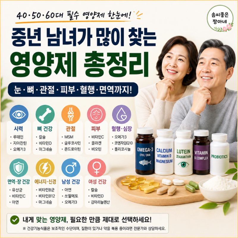 40·50·60대 영양제 뭐 먹을까? 중년 남녀 눈·뼈·관절·피부 영양제 총정리