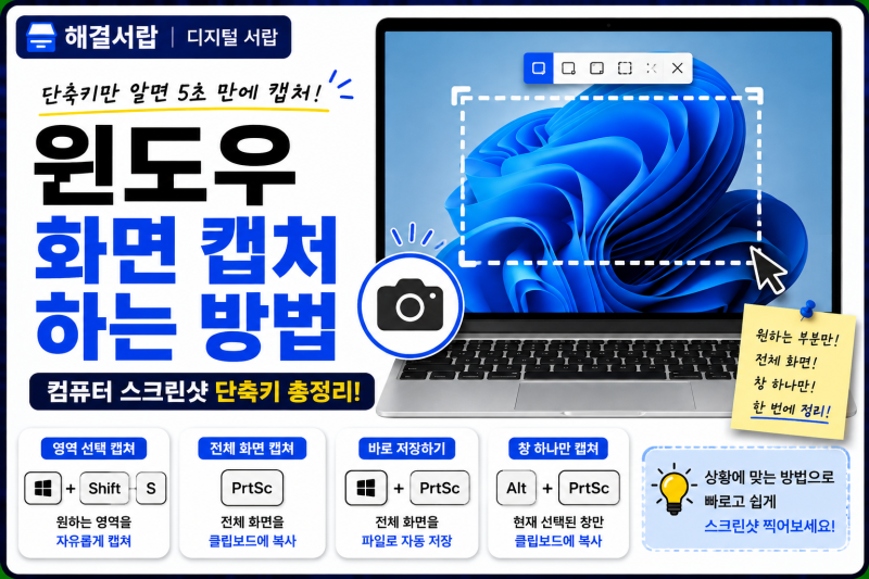 윈도우 화면 캡처하는 방법｜컴퓨터 스크린샷 단축키 총정리