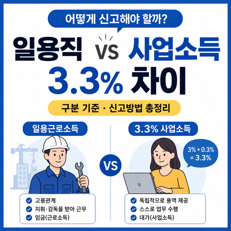 일용직 vs 사업소득 3.3% 차이｜구분 기준·신고방법 총정리