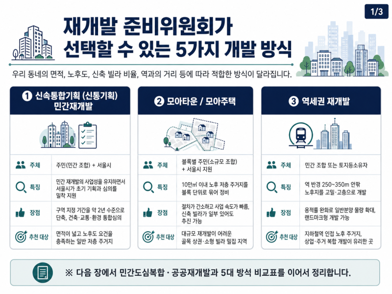 재개발 절차 및 기간, 준비위원회가 추진 가능한 5대 정비사업 정리