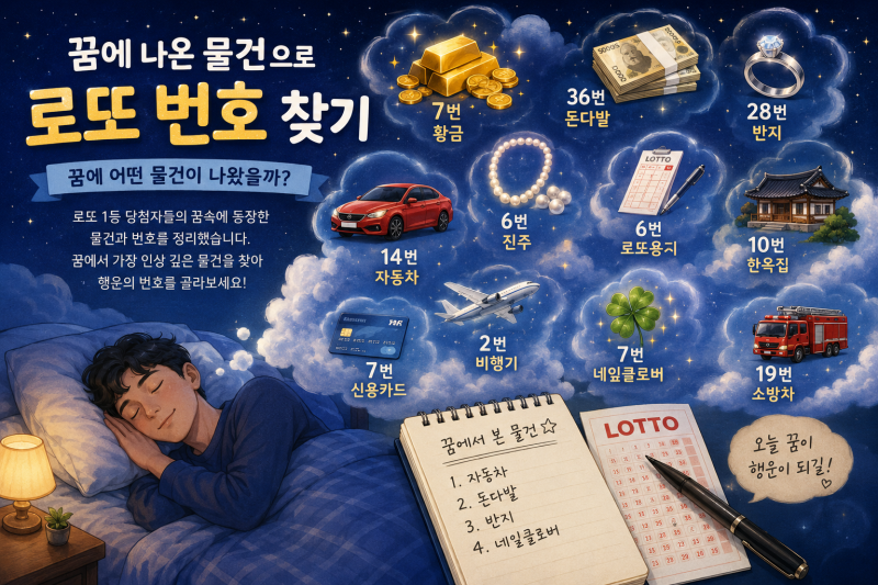 꿈에 어떤 물건이 나왔을까? 로또 1등 당첨자들의 꿈속 물건과 로또 번호