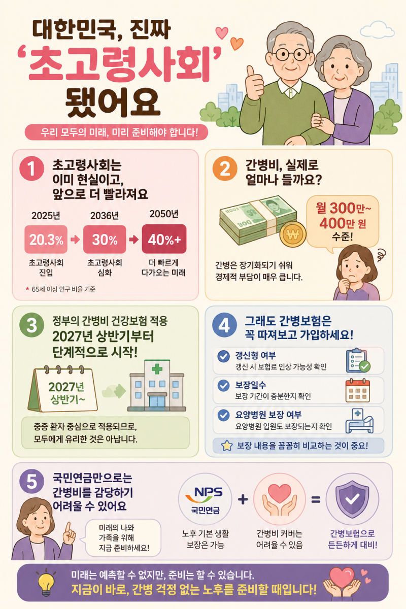 월 간병비 400만원? 간병보험으로 대비하는 법 (+상속세 재원 종신보험까지)