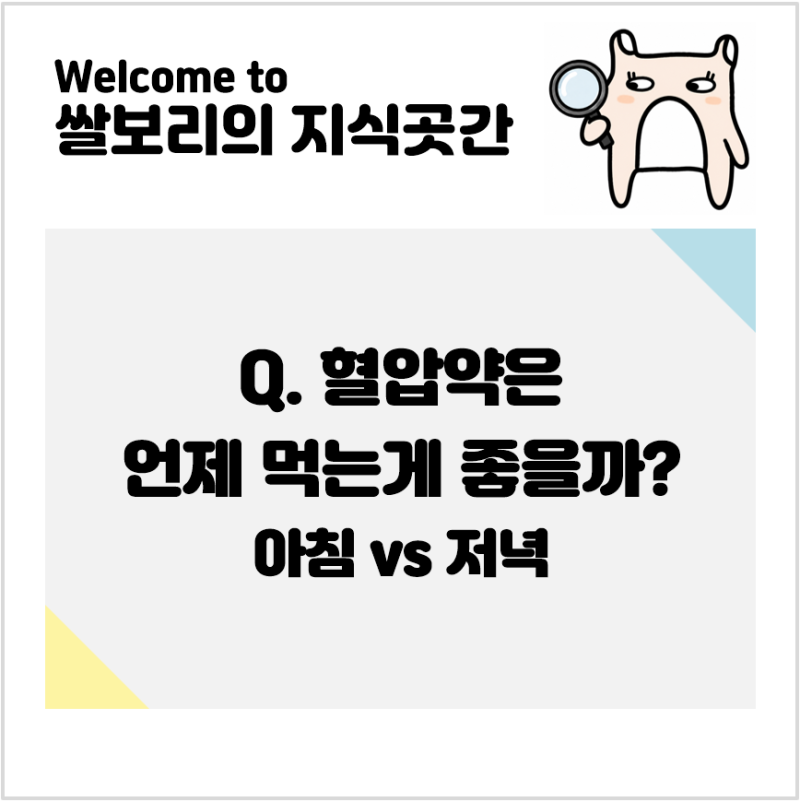 심혈관계ㅣQ9. 혈압약은 언제 먹는게 좋을까? 아침 vs 저녁 - 혈압약 복용시간 총정리 + 혈압약....