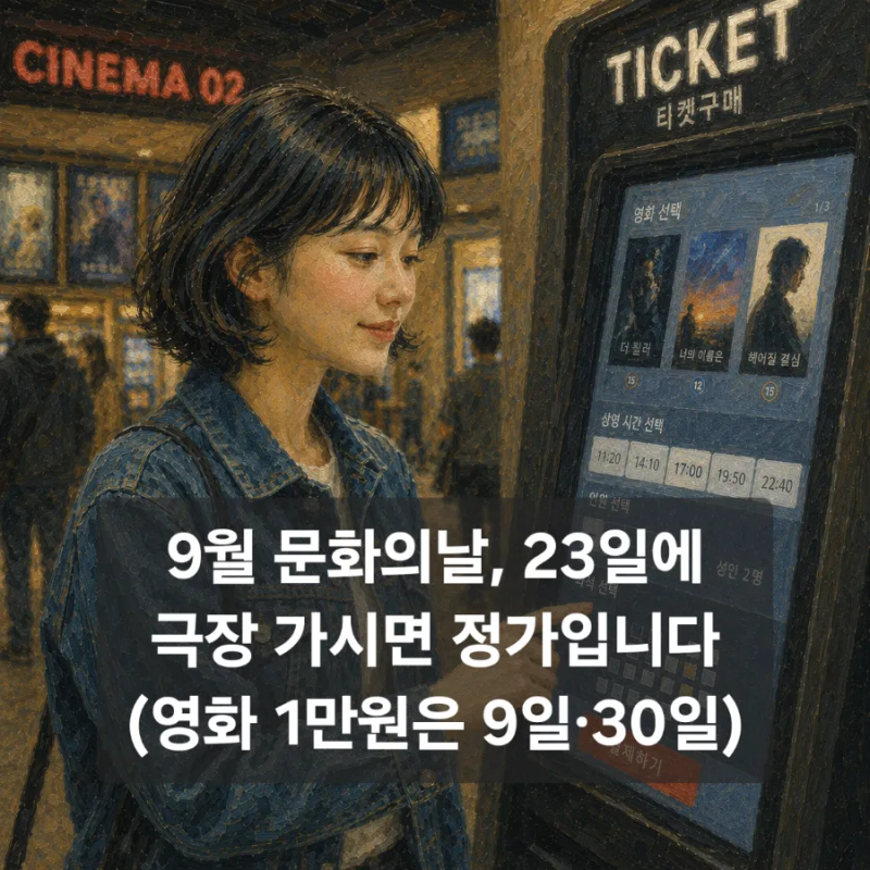 9월 문화의날 : 영화 1만원 날짜는 9일·30일 (23일 아닙니다)과 예술의전당 공연 할인