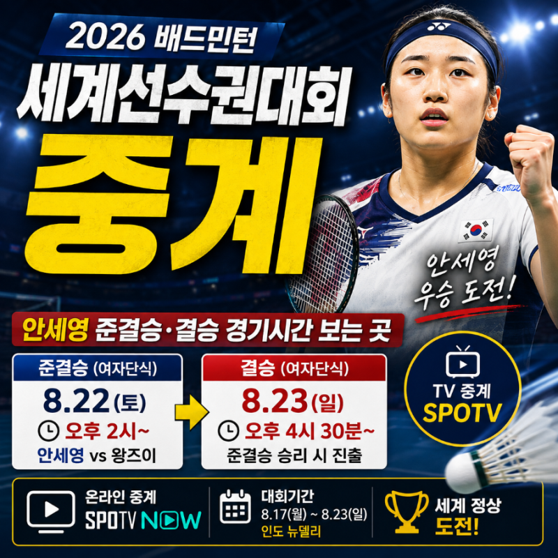 배드민턴 세계선수권대회 중계, 안세영 준결승·결승 경기시간 보는 곳