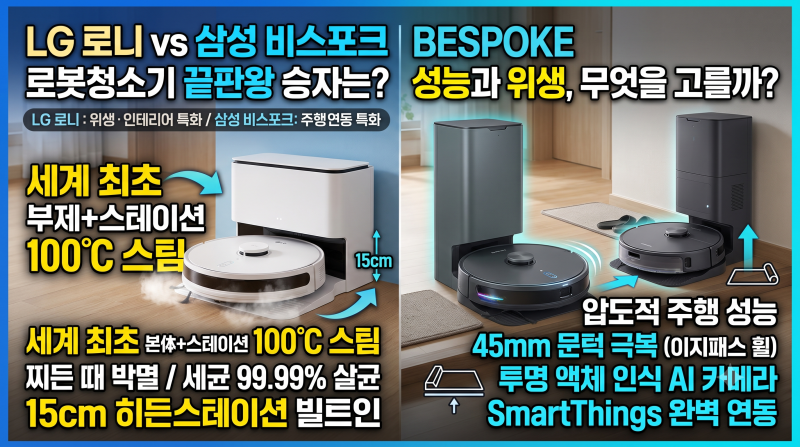로청 비교분석 LG 로니 vs 삼성 비스포크 비교, 2026 로봇청소기 끝판왕은? (가격·스펙·실사용 ....
