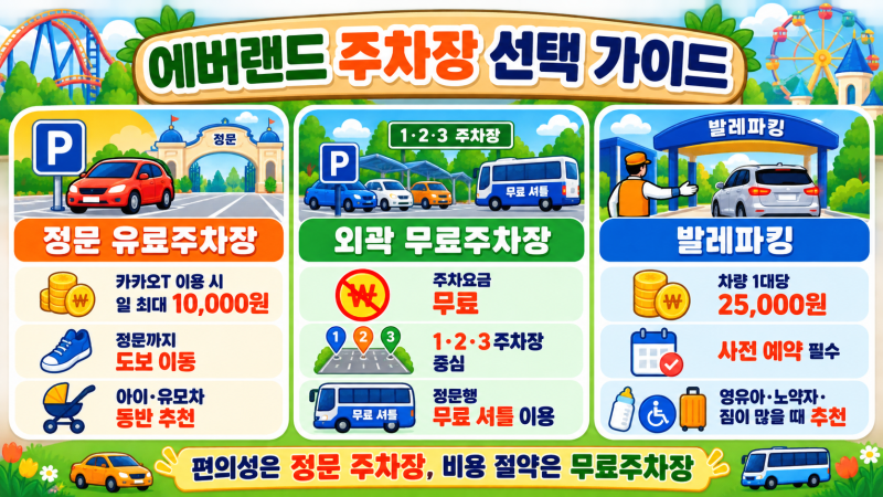 에버랜드 주차장 꿀팁 실제 경험 완벽 정리｜정문 유료·무료주차장·카카오T 할인·발레파킹....