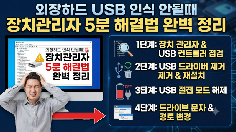 외장하드 USB 인식 안될때 장치관리자 5분 해결법 완벽 정리
