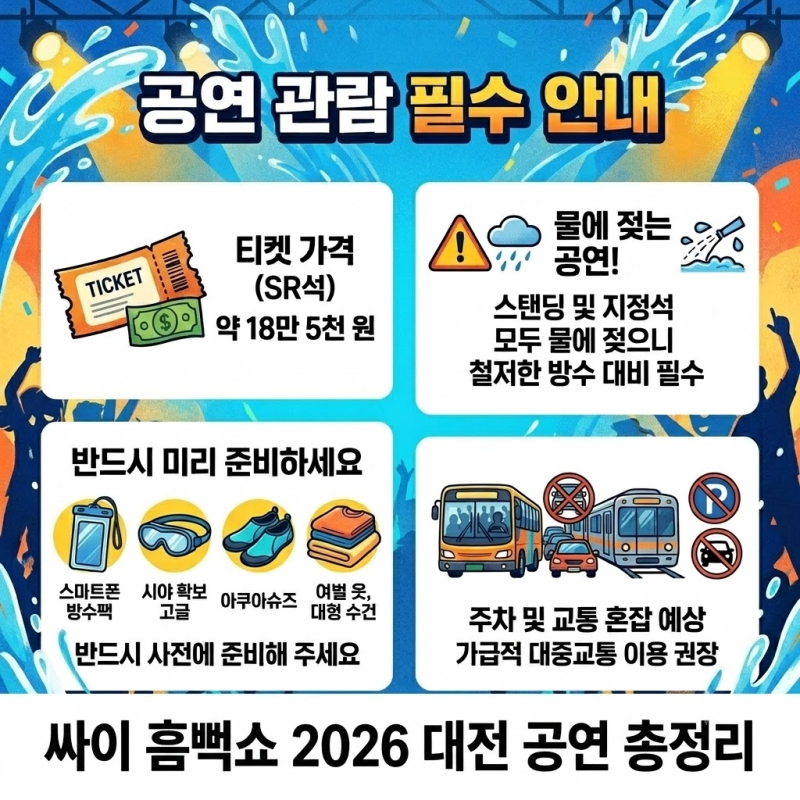 싸이흠뻑쇼 2026 대전 공연 준비물 대전목원대학교 교통정보