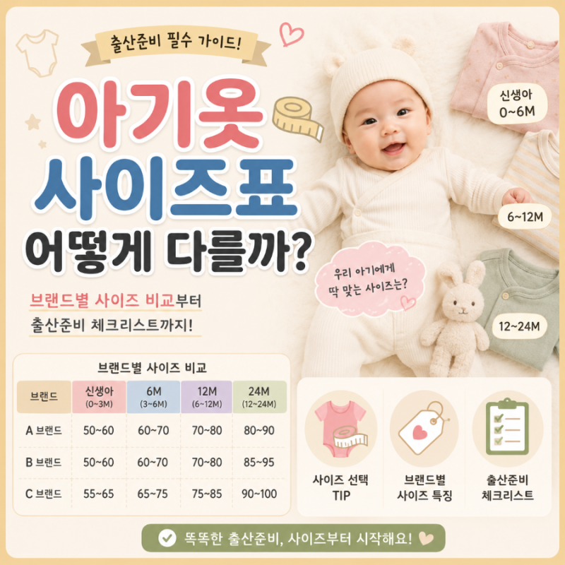 아기옷 사이즈표 어떻게 다르지? 신생아 유아옷 브랜드 출산준비