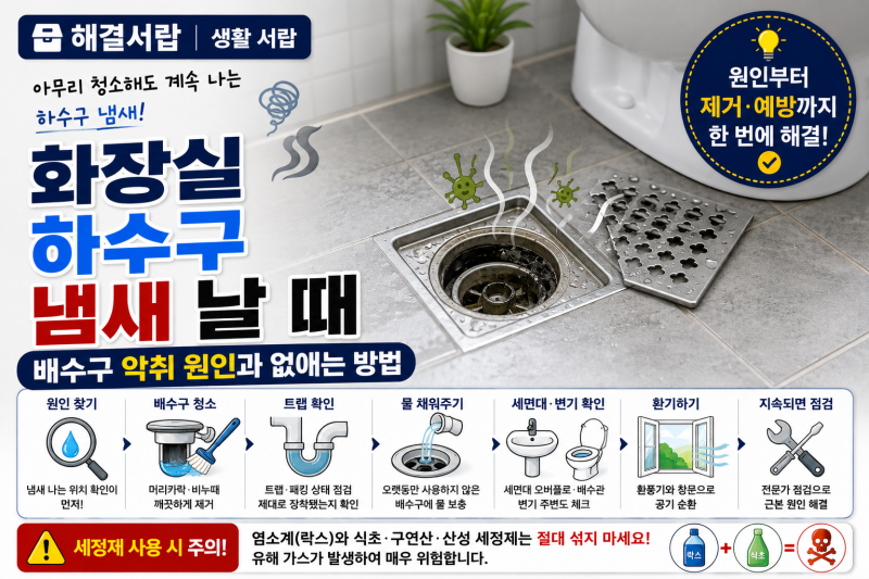 화장실 하수구 냄새 날 때｜배수구 악취 원인과 없애는 방법