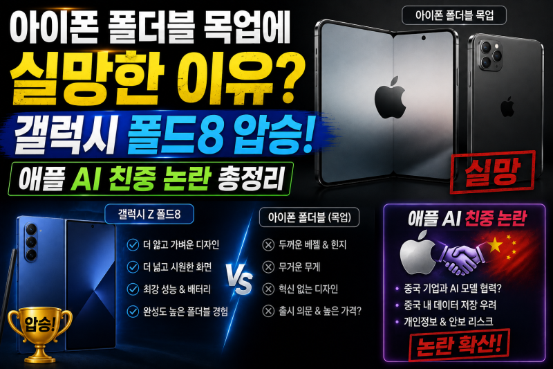 아이폰 폴더블 목업에 실망한 이유? 갤럭시 폴드8 압승과 애플 AI 친중 논란 총정리