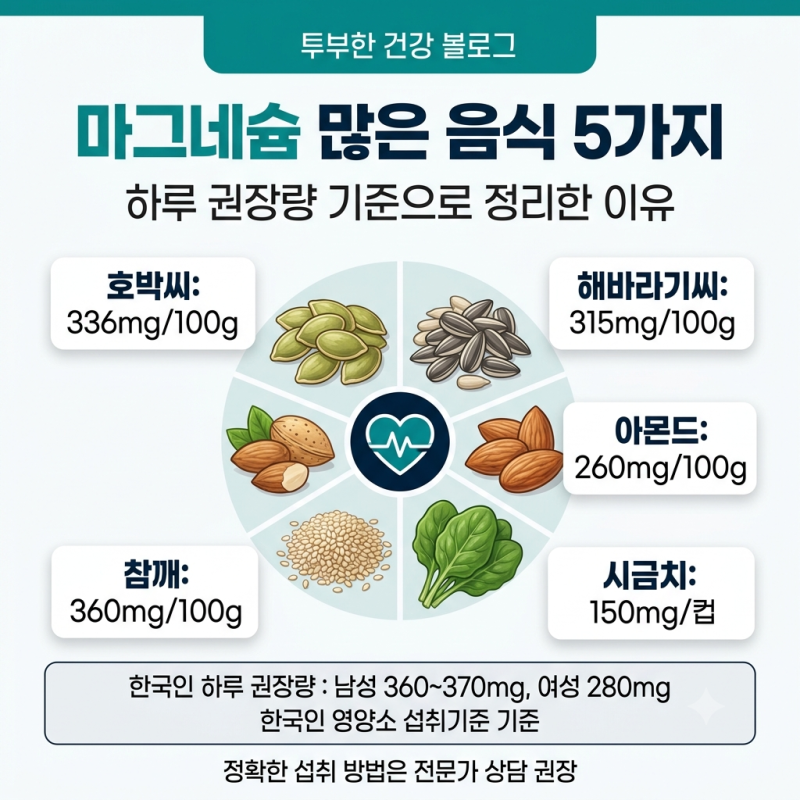 마그네슘 많은 음식 5가지, 하루 권장량 기준으로 정리한 이유