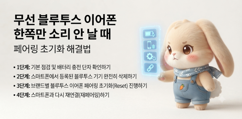 무선 블루투스 이어폰 한쪽만 소리 안 날 때 페어링 초기화 해결법