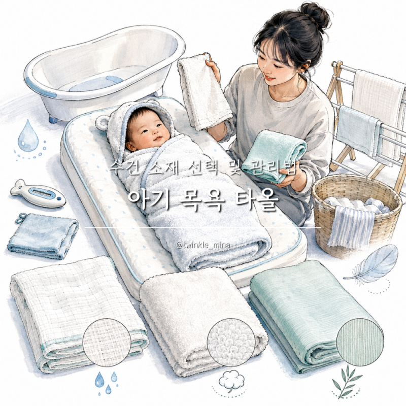 아기 목욕 타올 아기수건 신생아 수건 소재 선택 및 관리법