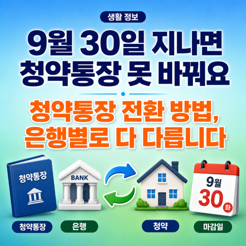 26년 9월 30일 놓치면 끝! 청약통장 전환 방법, 국민·신한·우리·농협 다 다릅니다
