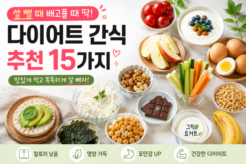 다이어트 간식 추천 15가지｜살 뺄 때 배고플 때 먹기 좋은 간식