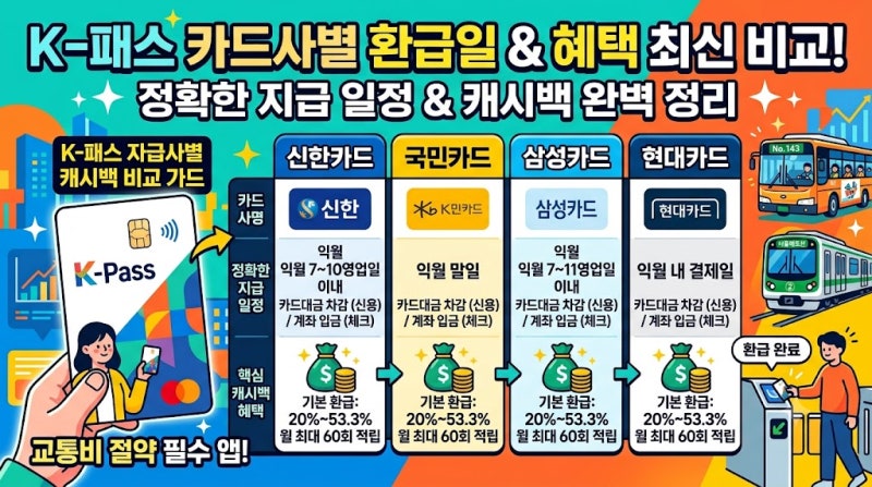 K패스 환급일 언제 들어올까? 카드사별 지급일과 캐시백 비교