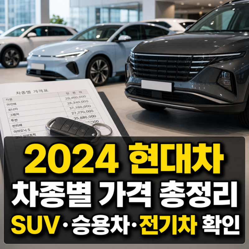 2024 현대차 종류별 가격 총정리 SUV 승용차 전기차까지