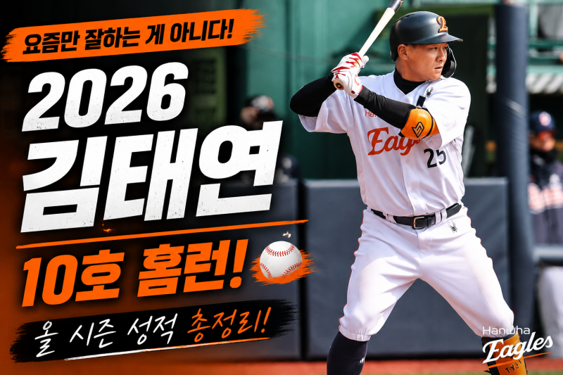 한화 김태연 2026시즌 성적, 10호 홈런보다 눈에 띄는 꾸준함