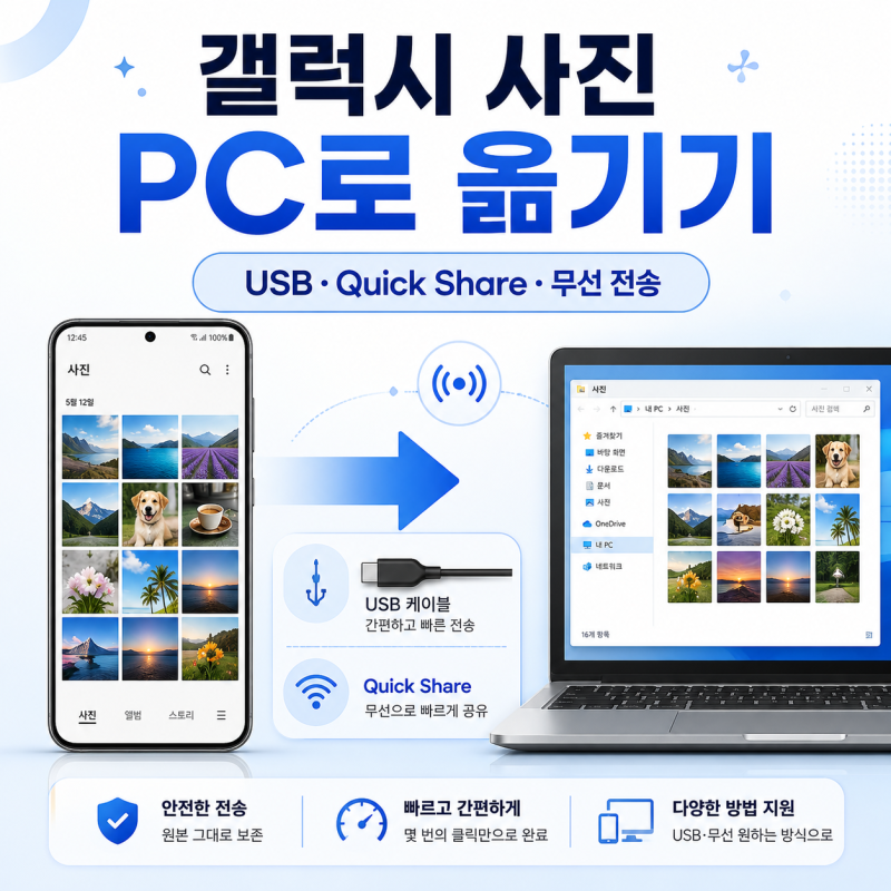 갤럭시 사진 PC로 옮기기｜USB·Quick Share 무선 전송 방법