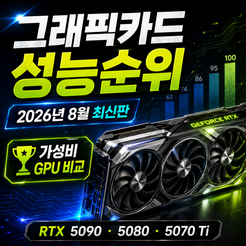 그래픽카드 성능순위 2026년 8월｜RTX 5090·5080·5070 Ti·5070, FHD·QHD·4K 추천