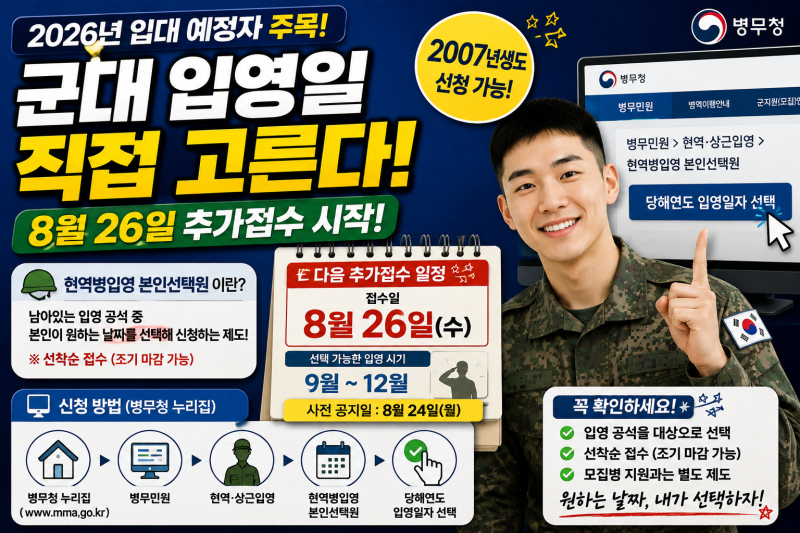 2026 군대 입영일 직접 선택 가능! 8월 26일 추가접수｜신청방법 총정리