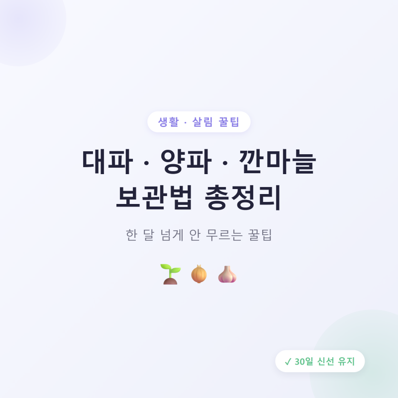 "비싸게 산 대파·양파·마늘, 한 달이 지나도 갓 산 것처럼 싱싱하게 유지하는 기적의 보관법