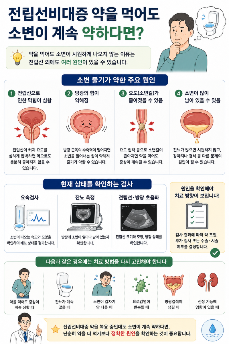 전립선비대증 약을 먹어도 소변이 계속 약하다면?