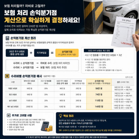 자차 수리비 50만원 자차처리 vs 자비수리, 3년 할증 손익분기점 총정리