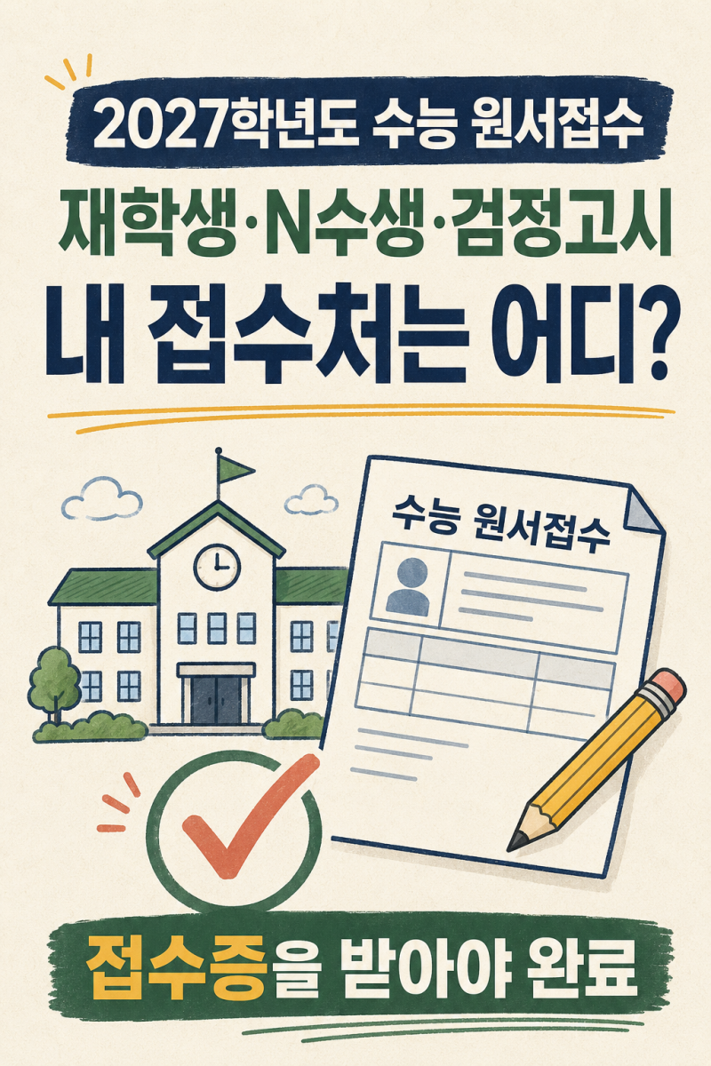 2027학년도 수능 원서접수 8월 24일 시작｜재학생·N수생·검정고시 접수 방법 총정리