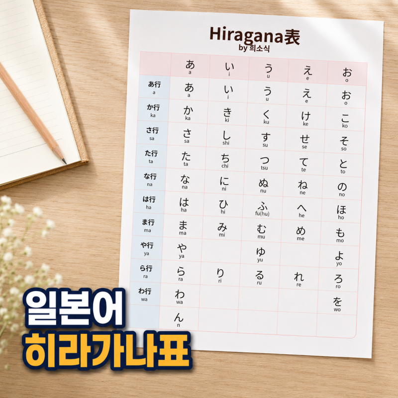 일본어 히라가나 표 50음도 읽는법, 쓰기 연습장 PDF로 저장·출력까지
