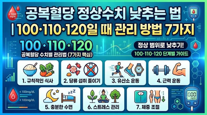 공복혈당 정상수치 낮추는 법｜100·110·120일 때 관리 방법 7가지