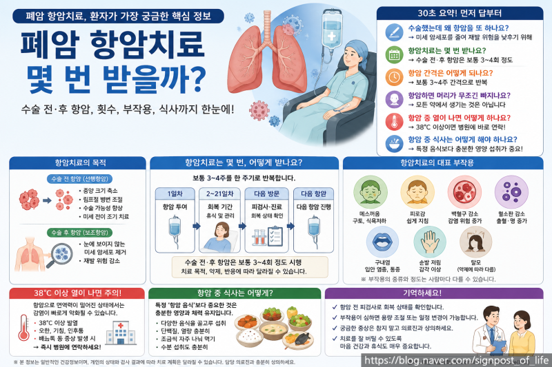폐암시리즈 5편 폐암 항암치료 몇 번 받을까? 수술 후 항암·부작용·식사까지