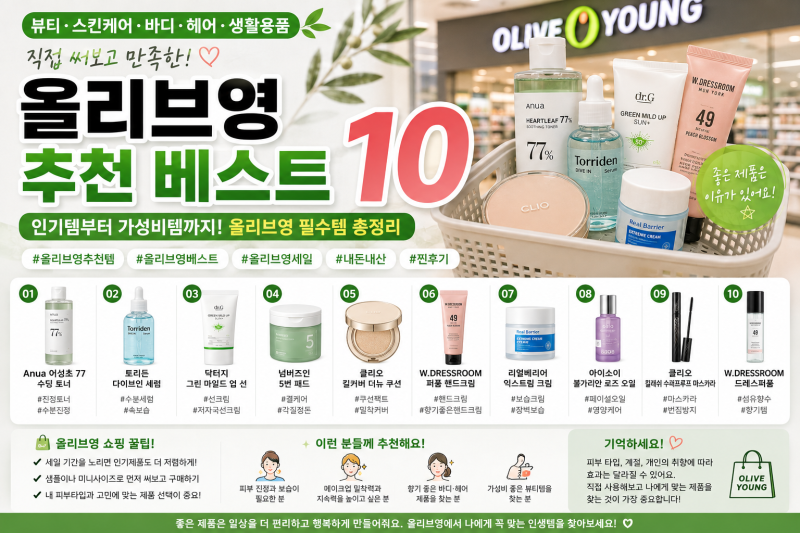 올리브영 추천템 BEST 10｜스킨케어부터 선크림까지 인기템 정리