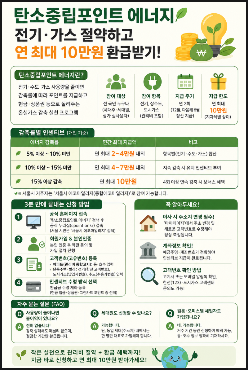 탄소중립포인트 에너지 신청방법, 전기·가스 절약하고 연 최대 10만원 환급받기