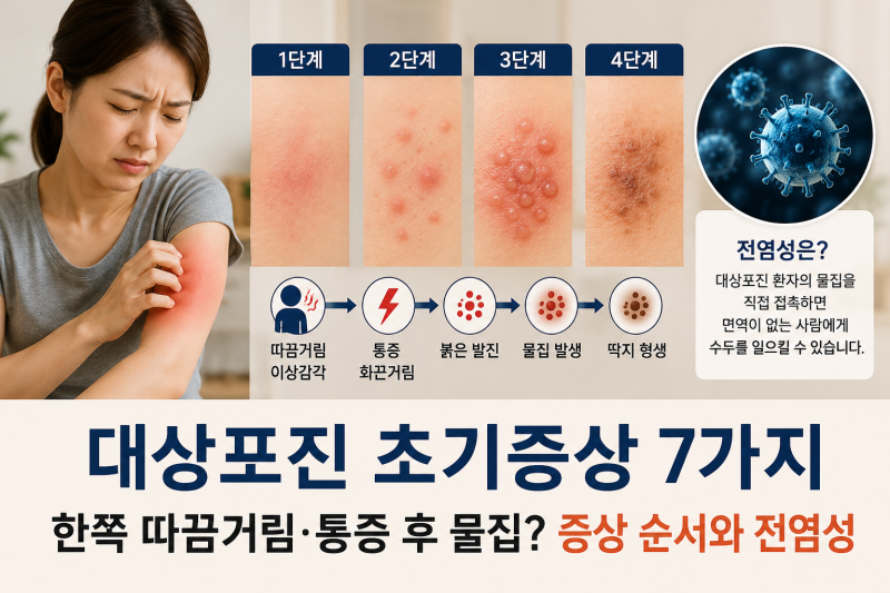 대상포진 초기증상 7가지｜물집 전 따끔거림·통증부터? 전염성까지 총정리