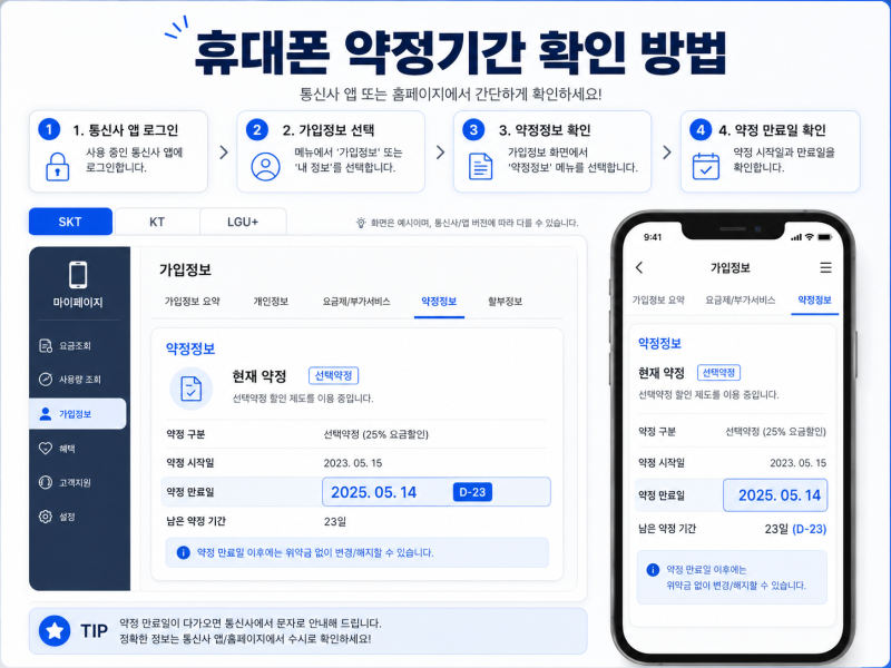 휴대폰 약정기간 확인·위약금 조회 방법｜SKT·KT·LGU+ 확인하기