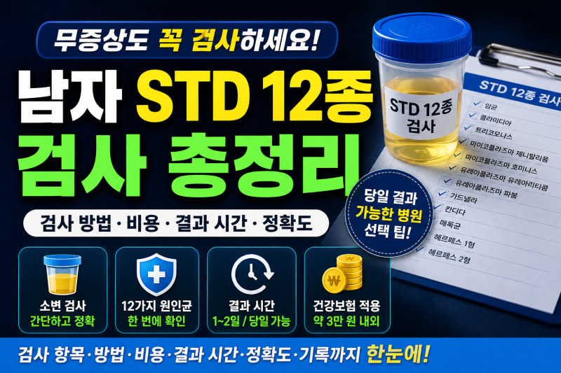 남자 STD 12종 검사 총정리｜검사 방법·비용·결과 시간·정확도