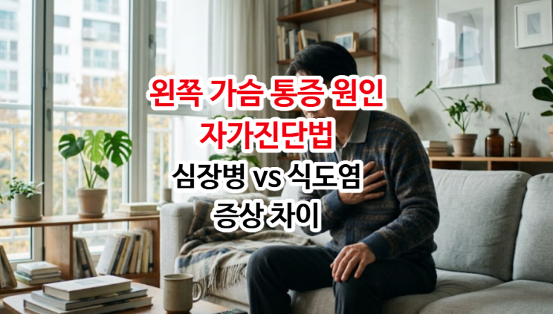 왼쪽 가슴 통증 원인 자가진단법 및 심장병 vs 식도염 증상 차이