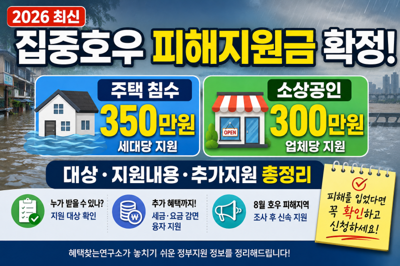 [2026 최신] 집중호우 피해지원금 확정! 주택 침수 350만원·소상공인 300만원 지원 총정리