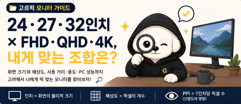 모니터 고르는 법｜24·27·32인치와 FHD·QHD·4K 조합 총정리