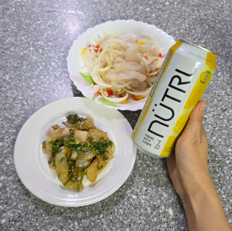 야매 광어깻잎들기름무침&광어세비체